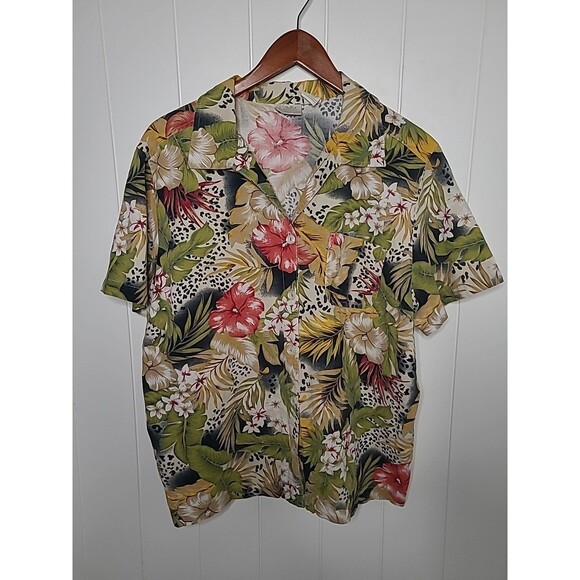 Vintage Erika Shirt Top Womens Plus Size 1X Floral Coastal Button Up Tropical - Picture 1 of 8